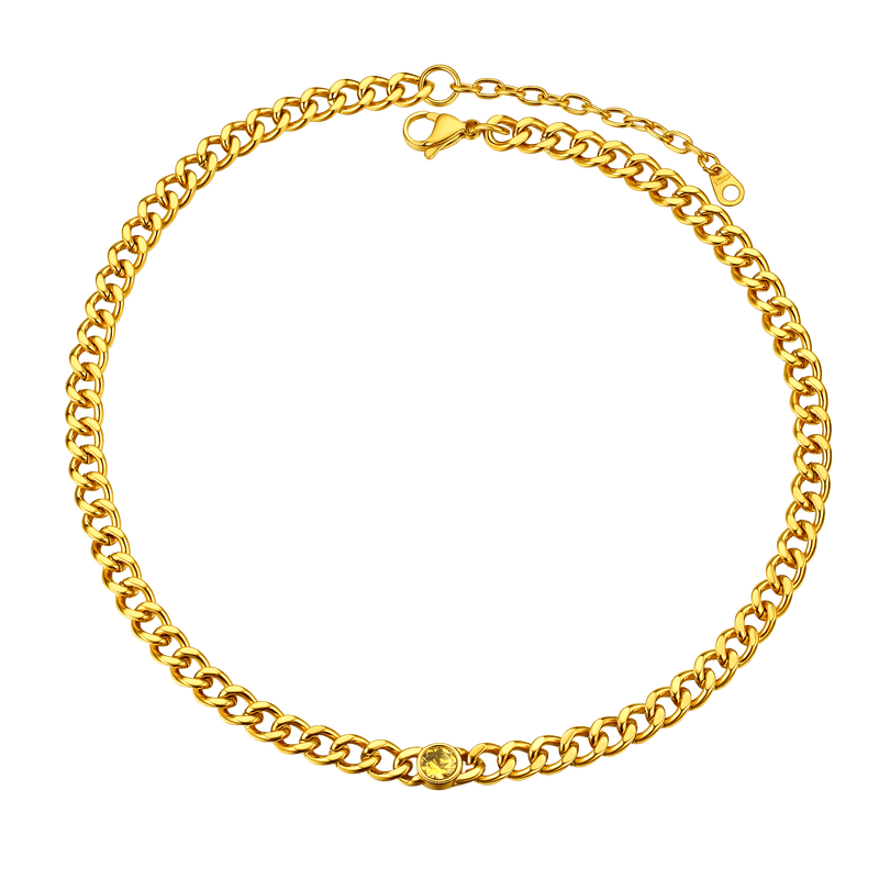 Birthstone Cuban Link Choker Chain Necklace for
