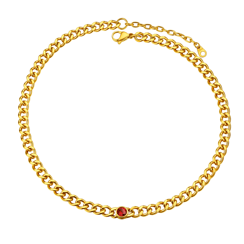 Birthstone Cuban Link Choker Chain Necklace for