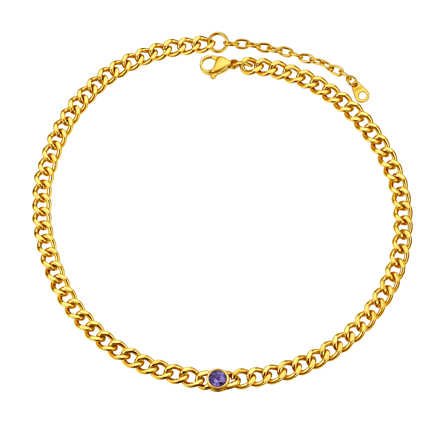 Birthstone Cuban Link Choker Chain Necklace for
