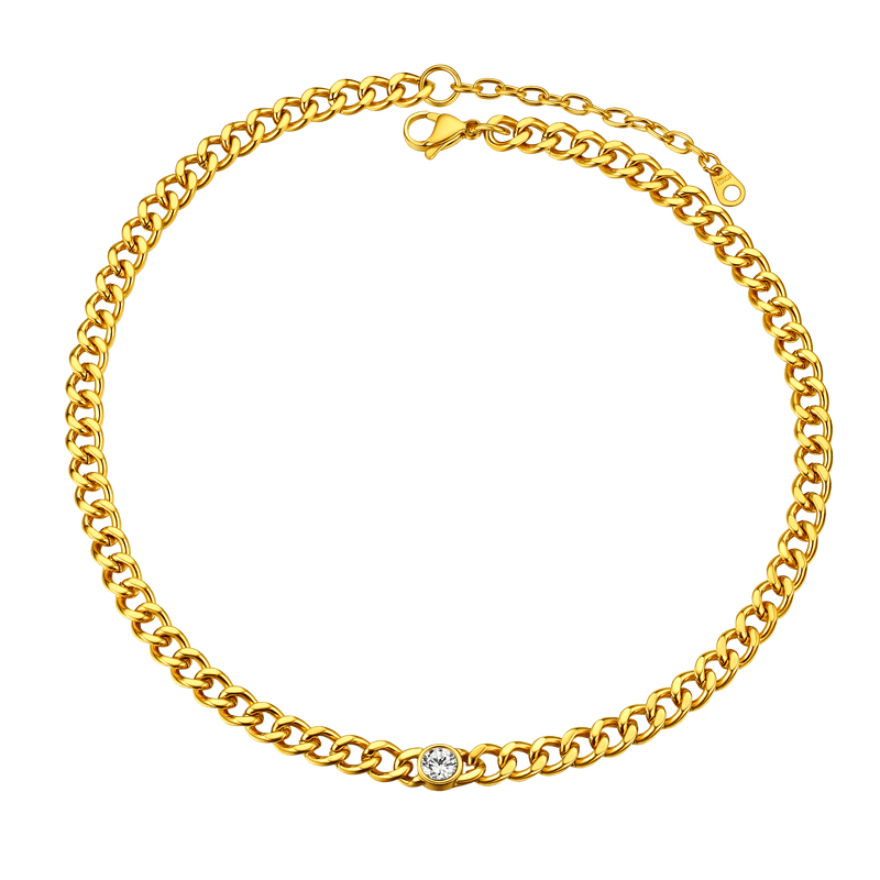Birthstone Cuban Link Choker Chain Necklace for