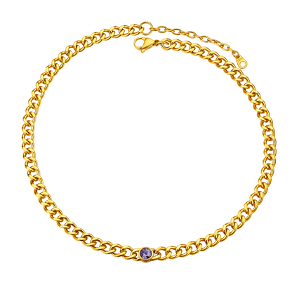 Birthstone Cuban Link Choker Chain Necklace for