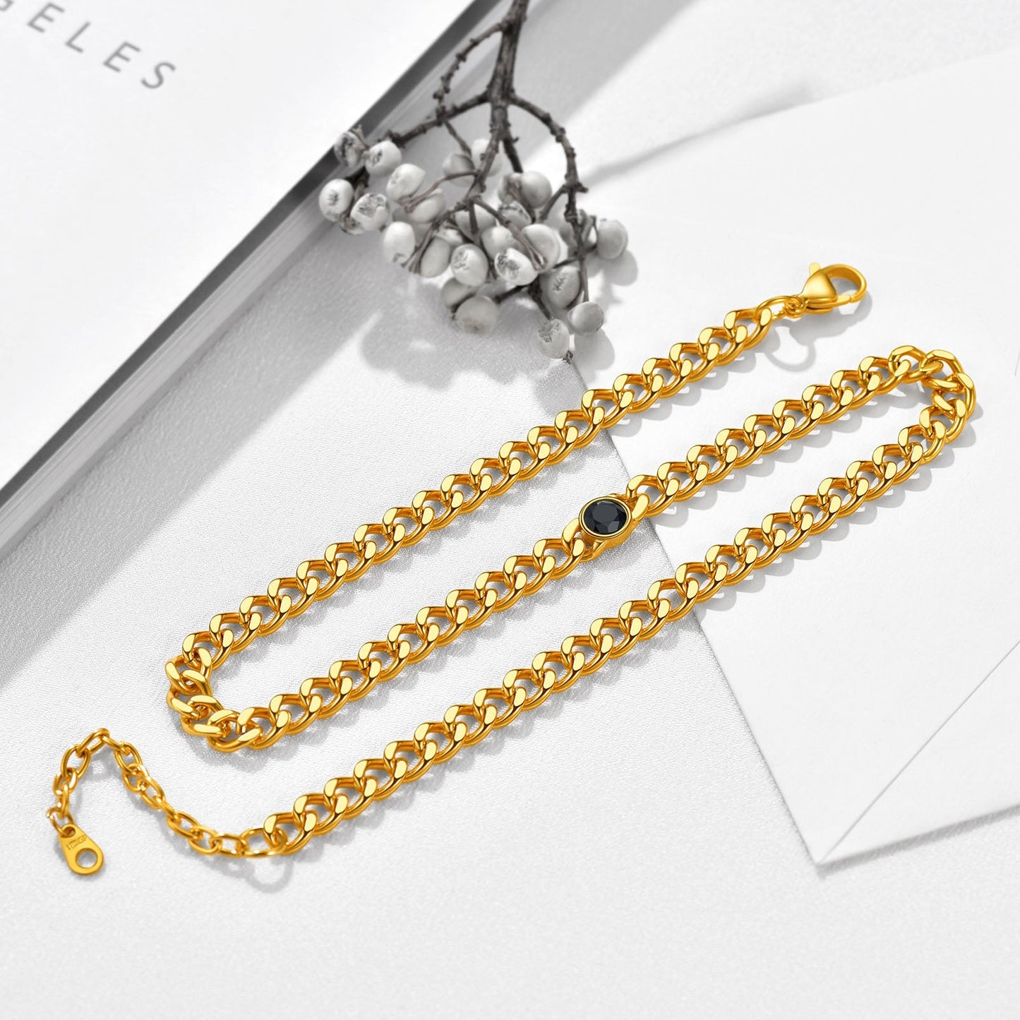 Birthstone Cuban Link Choker Chain Necklace for