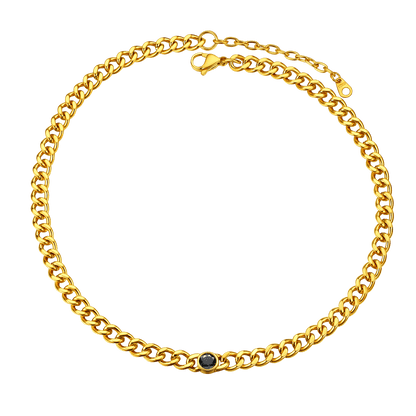 Birthstone Cuban Link Choker Chain Necklace for