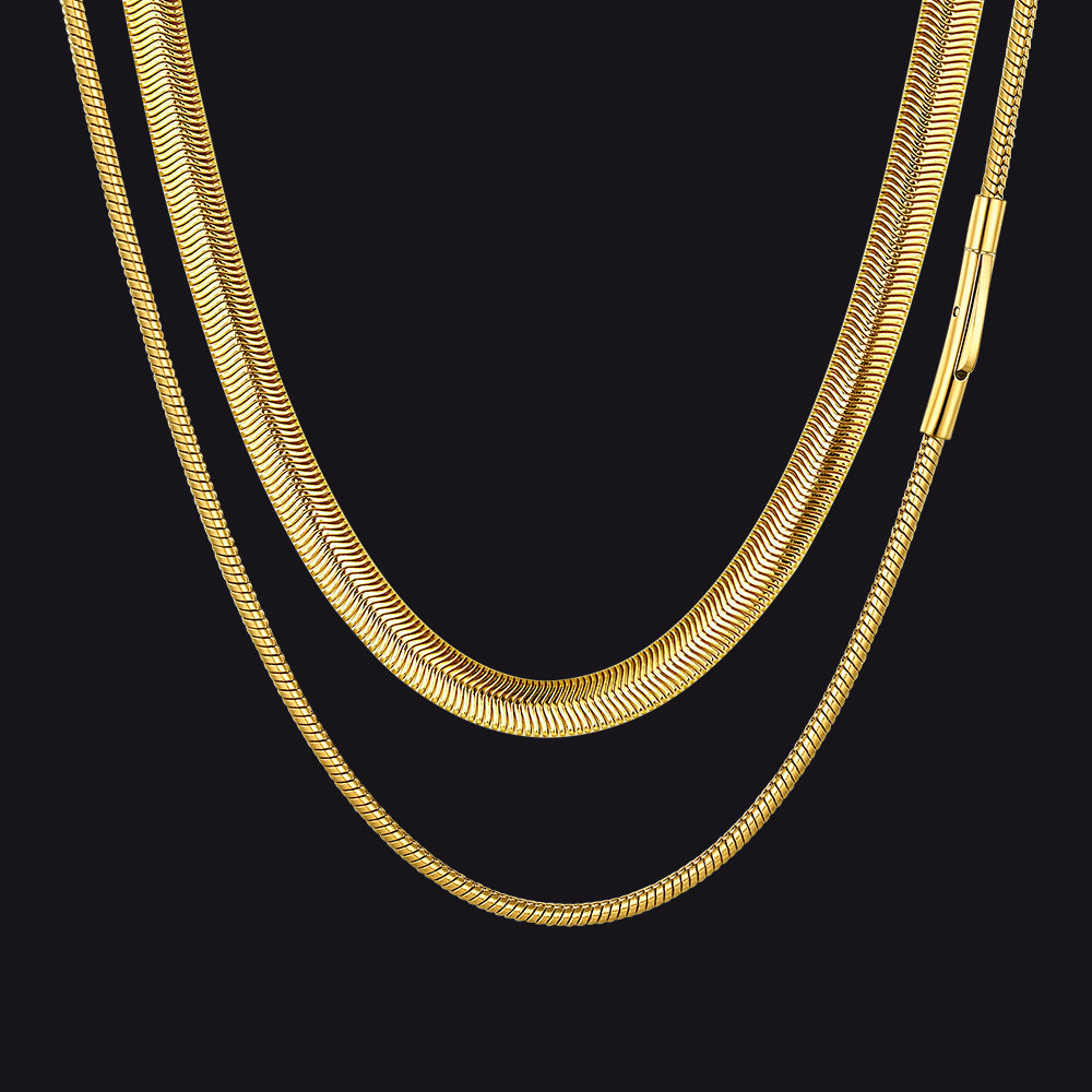 2mm Thin & 8mm Bold Snake Chain Set for