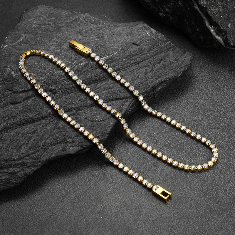 3mm Cz Diamond Cut Tennis Chain & Bracelet Set for