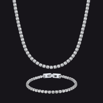3mm Cz Diamond Cut Tennis Chain & Bracelet Set for