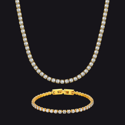 3mm Cz Diamond Cut Tennis Chain & Bracelet Set for