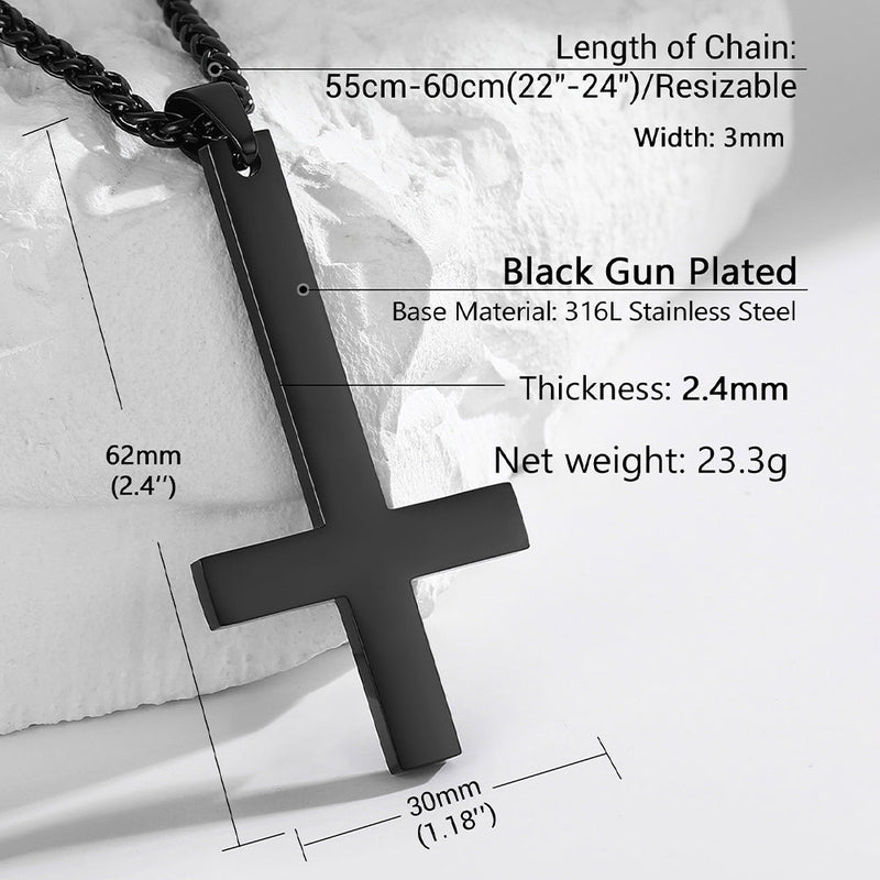 Stainless Steel Inverted Cross Pendant Necklace for