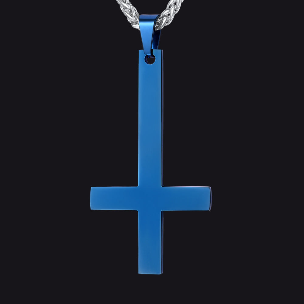 Stainless Steel Inverted Cross Pendant Necklace for