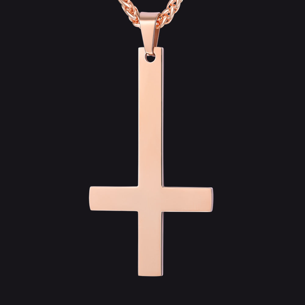 Stainless Steel Inverted Cross Pendant Necklace for