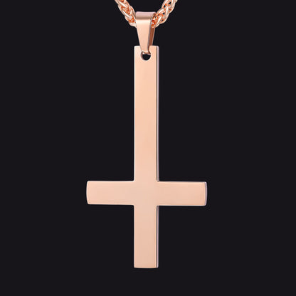 Stainless Steel Inverted Cross Pendant Necklace for