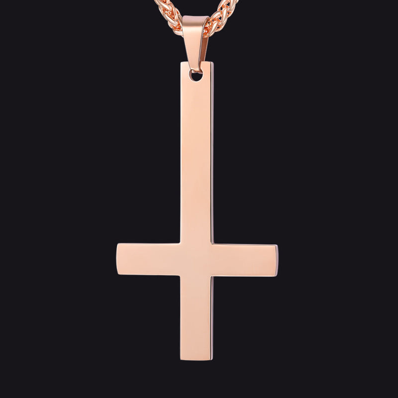 Stainless Steel Inverted Cross Pendant Necklace for