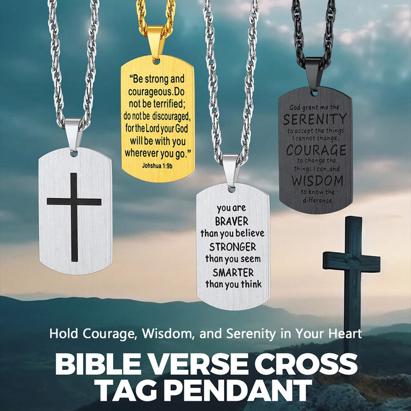 Christian Joshua 1:9 Dog Tag Cross Necklace for