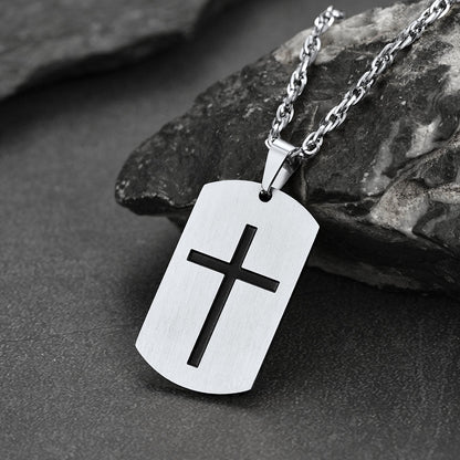 Cuban Chain & Joshua 1:9 Dog Tag Necklace Set for