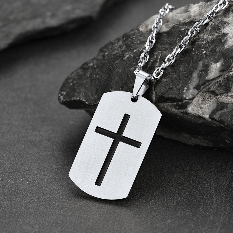 Cuban Chain & Joshua 1:9 Dog Tag Necklace Set for