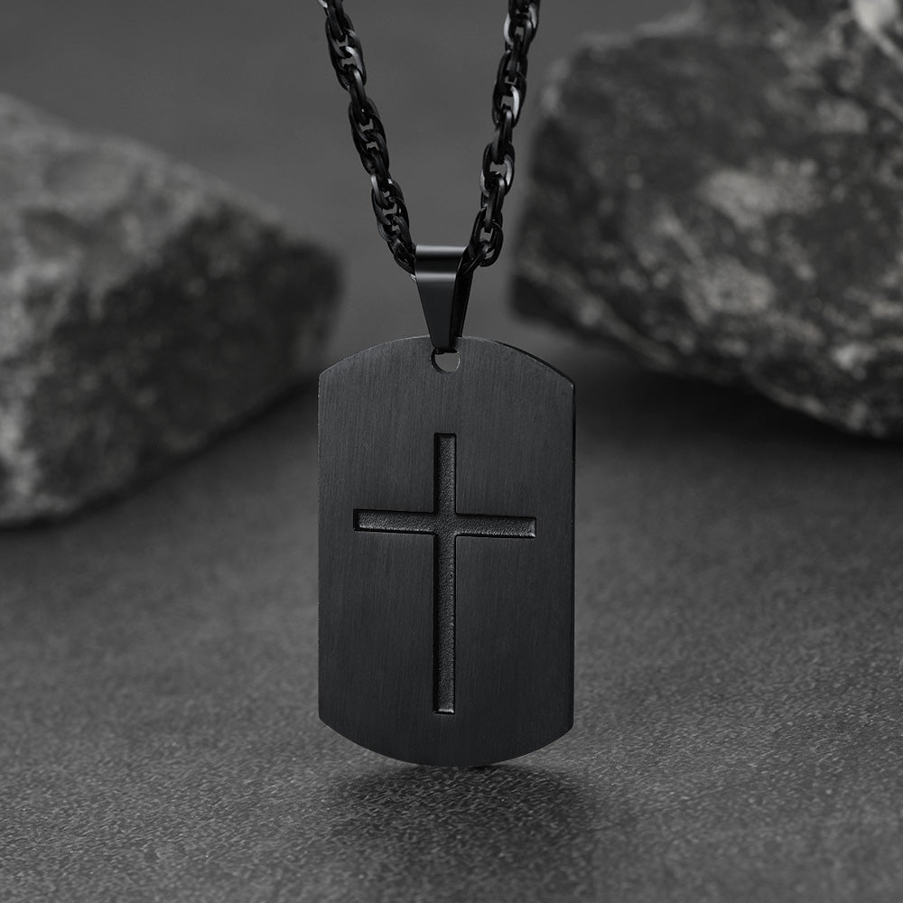 Cuban Chain & Joshua 1:9 Dog Tag Necklace Set for