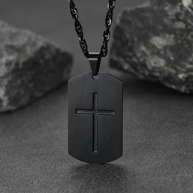 Cuban Chain & Joshua 1:9 Dog Tag Necklace Set for