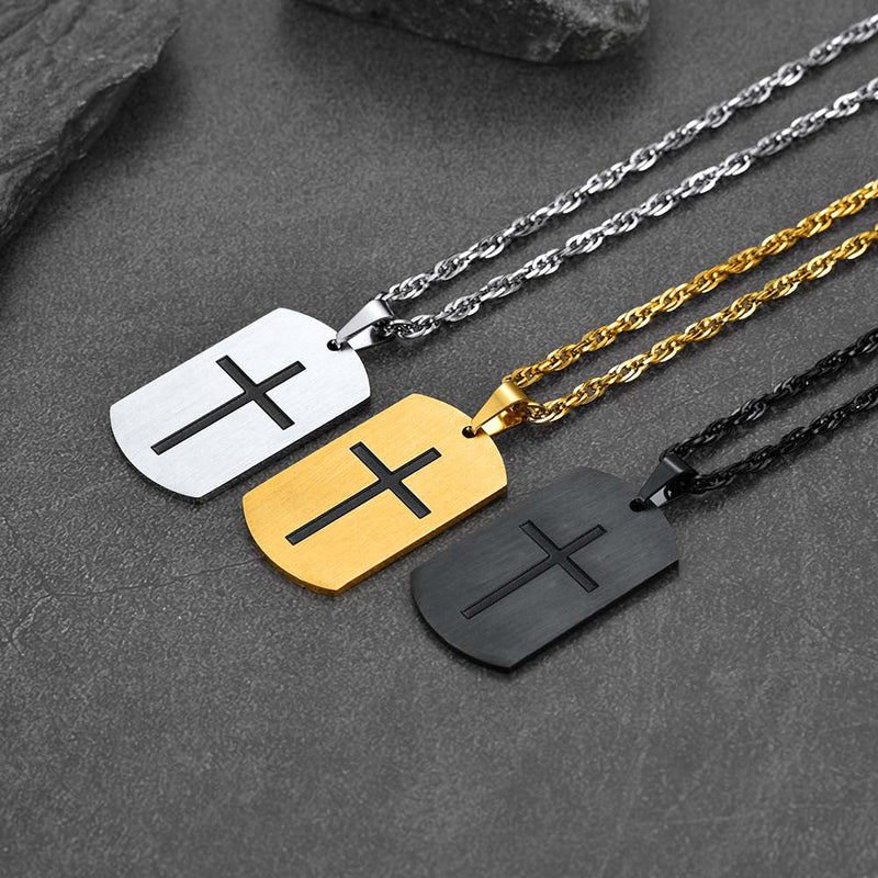 Christian Joshua 1:9 Dog Tag Cross Necklace for