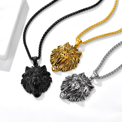 Flash Stainless Steel Fierce Wolf Head Necklace for Man