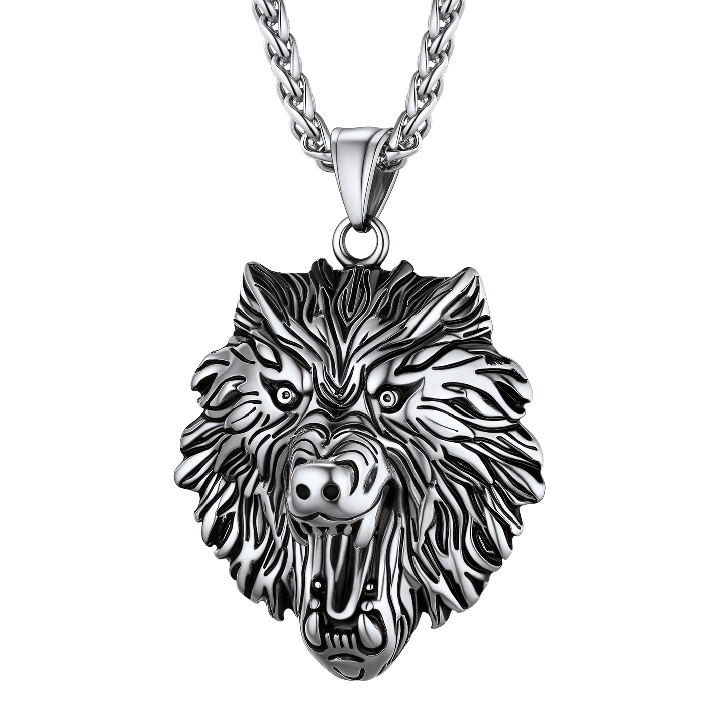 Flash Stainless Steel Fierce Wolf Head Necklace for Man
