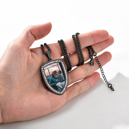 Personalized Shield Picture Necklace Pendant With Cz for
