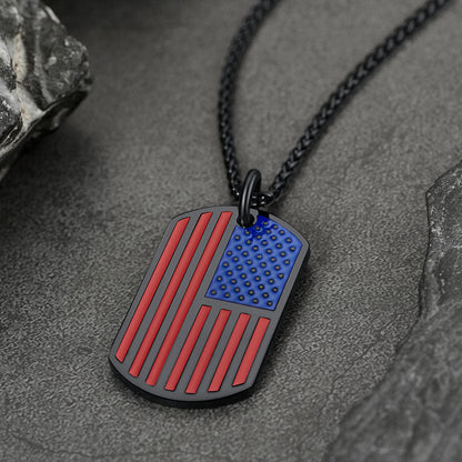 Engraved American Flag Dog Tag Necklace for