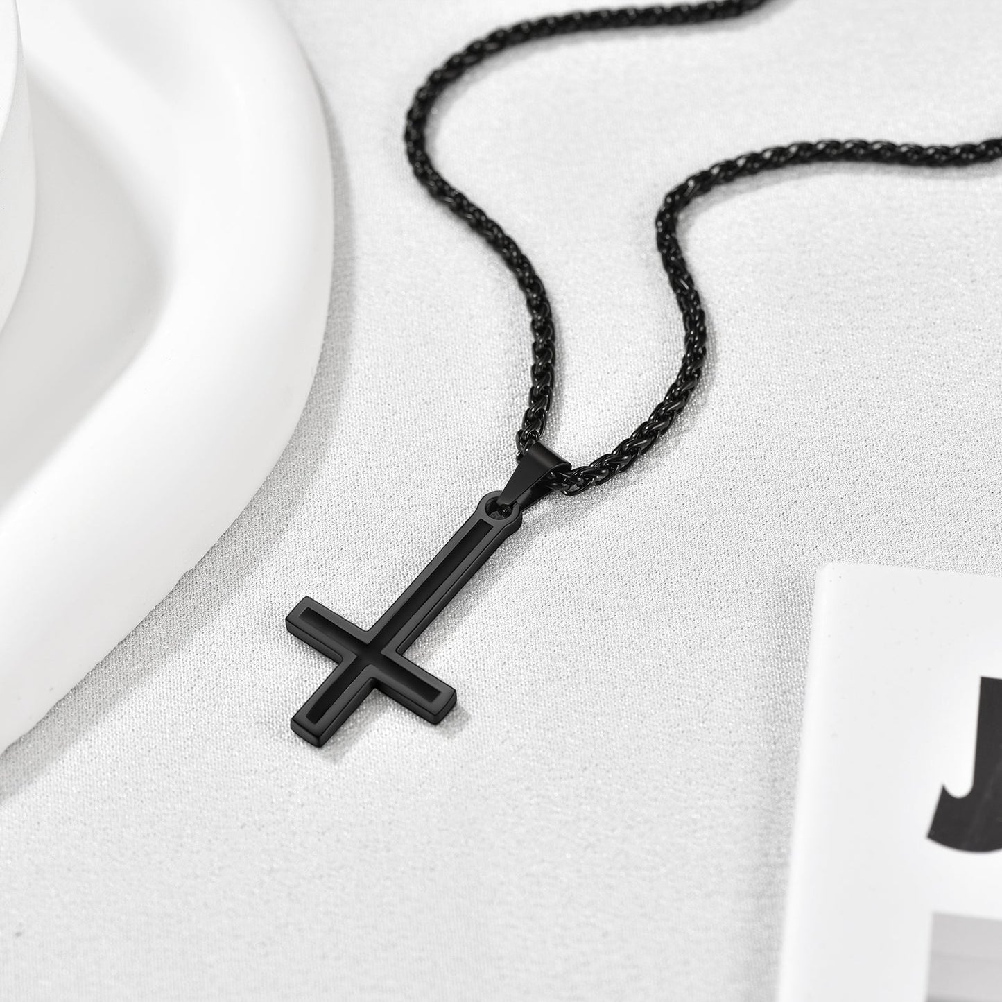 Enamel Upside Down Cross Necklace for