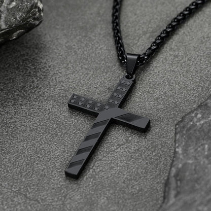 Patriotic American Flag Cross Pendant Necklace for