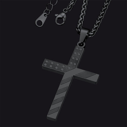 Patriotic American Flag Cross Pendant Necklace for