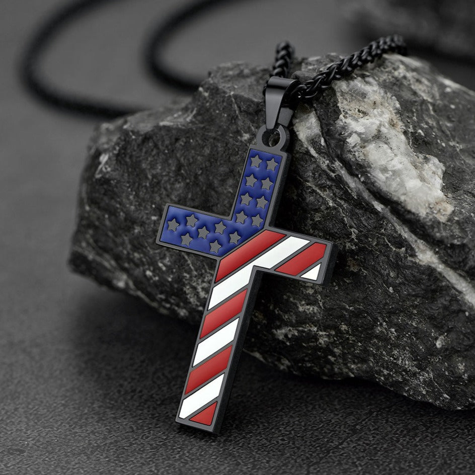 American Flag Cross Pendant Necklace for