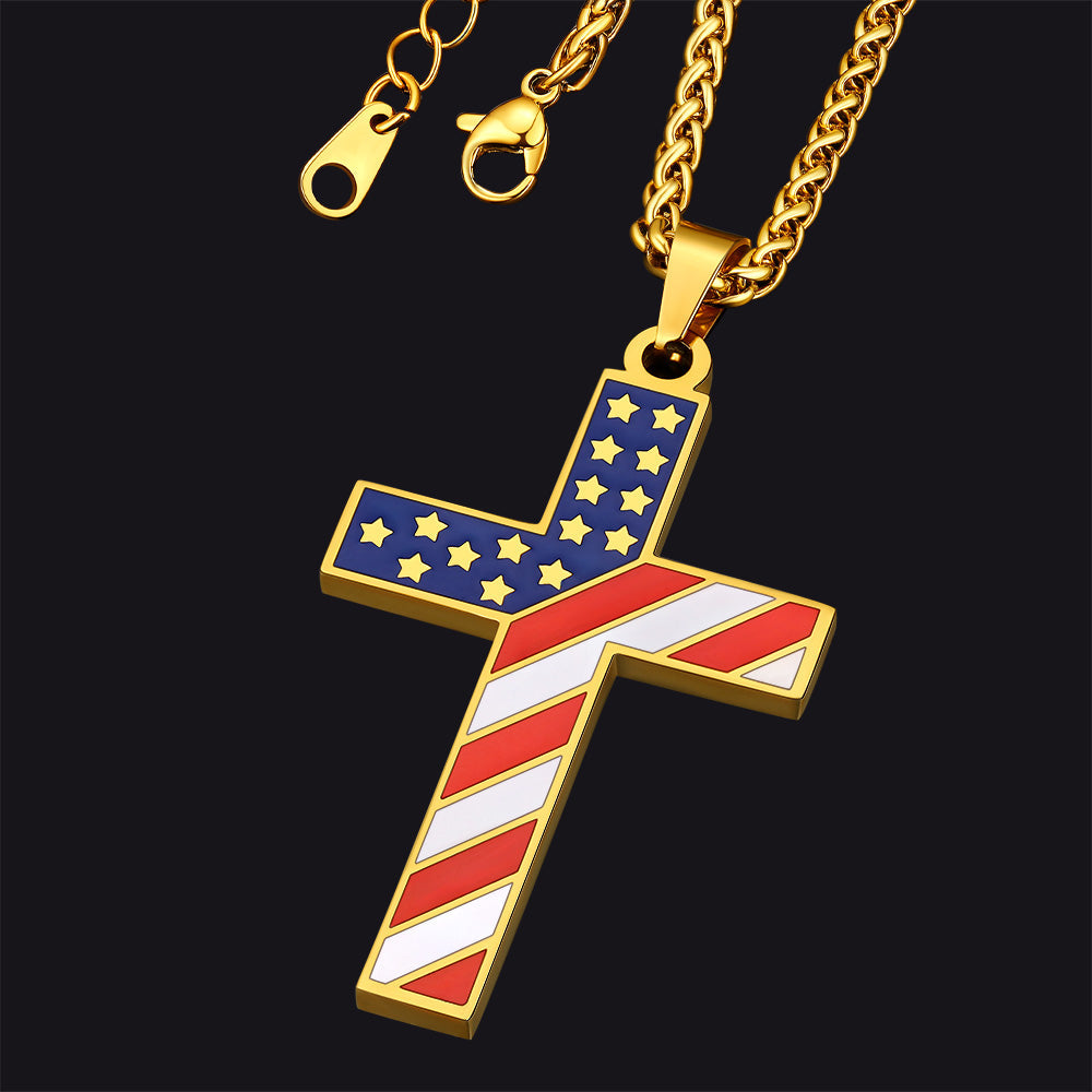 American Flag Cross Pendant Necklace for