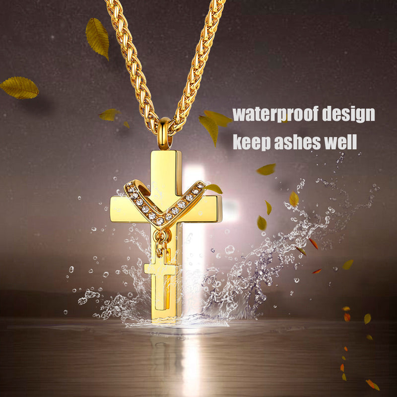 Custom Double Cross Cremation Urn Pendant Necklace for Ashes