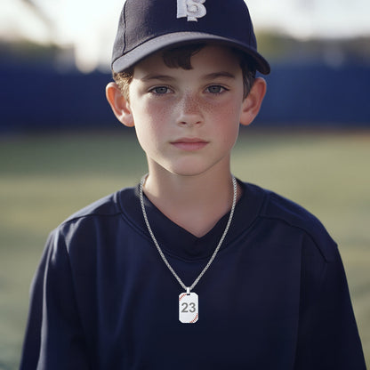 Customized Engraved Baseball Number Dog Tag Necklace for