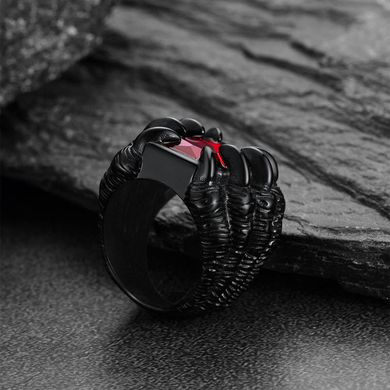 Crystal Dragon Claw Stainless Steel Gemstone Ring for