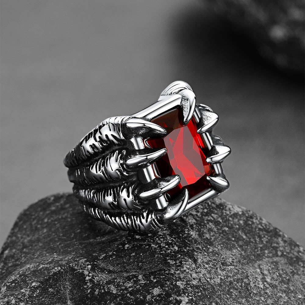 Crystal Dragon Claw Stainless Steel Gemstone Ring for