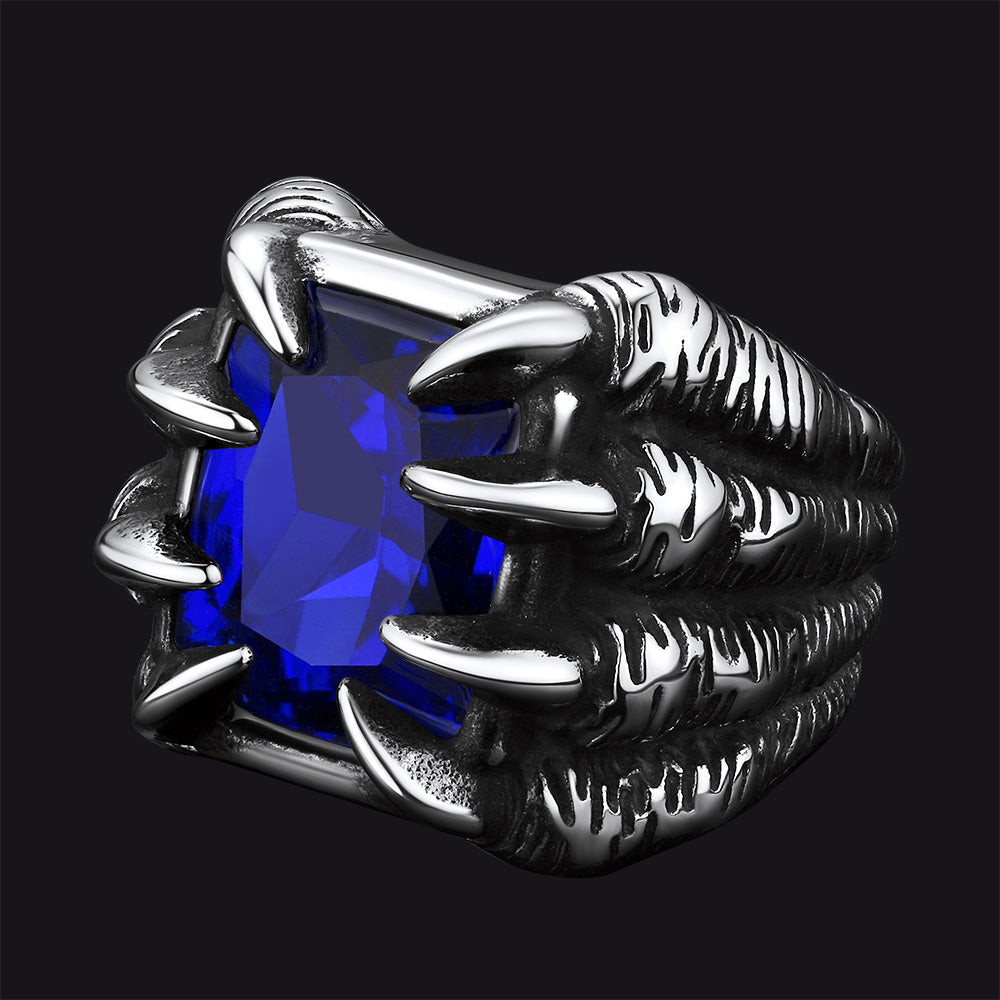 Crystal Dragon Claw Stainless Steel Gemstone Ring for