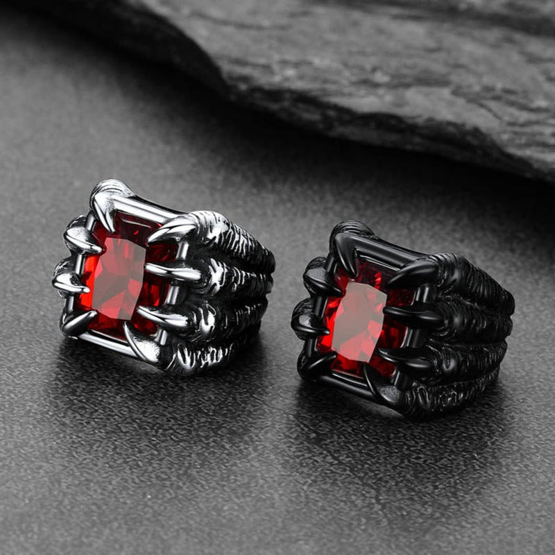 Crystal Dragon Claw Stainless Steel Gemstone Ring for