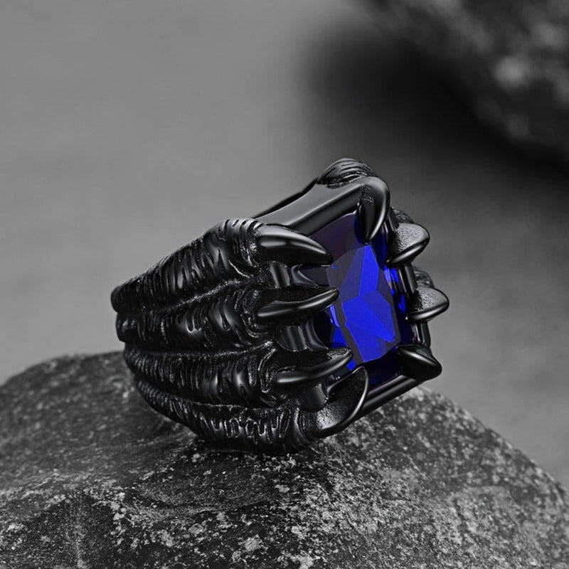 Crystal Dragon Claw Stainless Steel Gemstone Ring for
