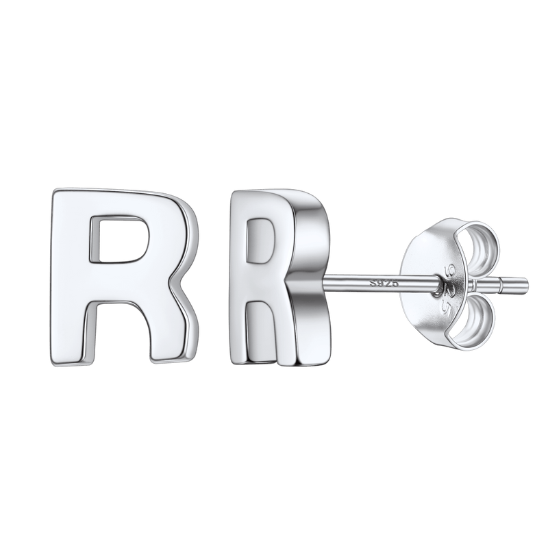 Sterling Silver Tiny Initial Letter Earrings Alphabet Studs for