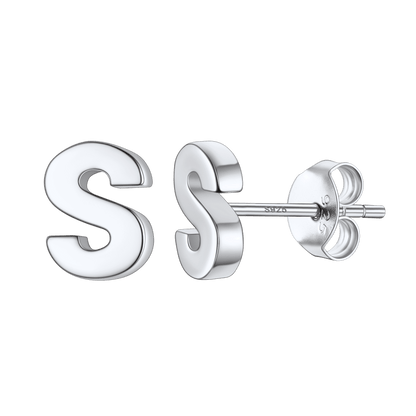 Sterling Silver Tiny Initial Letter Earrings Alphabet Studs for