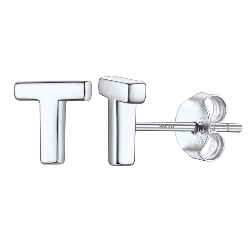 Sterling Silver Tiny Initial Letter Earrings Alphabet Studs for