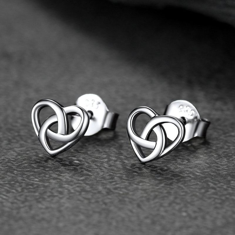 Sterling Silver Celtic Knot Heart Stud Earrings for Girl