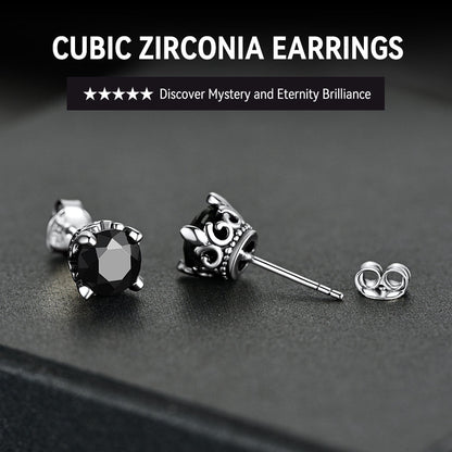 Sterling Silver Black Cubic Zirconia Stud Earrings for