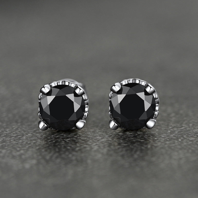 Sterling Silver Black Cubic Zirconia Stud Earrings for