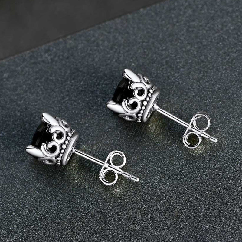 Sterling Silver Black Cubic Zirconia Stud Earrings for