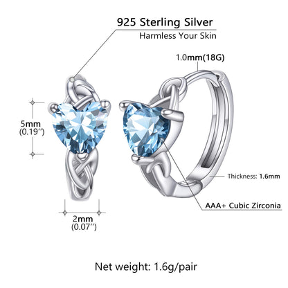 Sterling Silver Celtic Hoop Earrings With Birthstone for