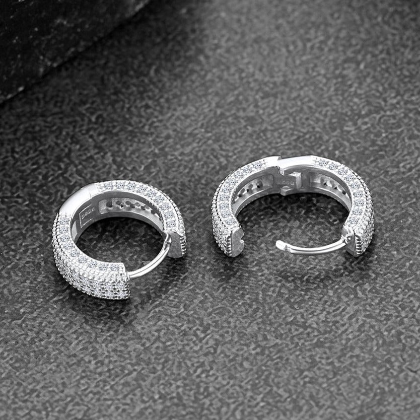 Chunky Diamond Hoop Huggie Earrings for in Sterling Silver