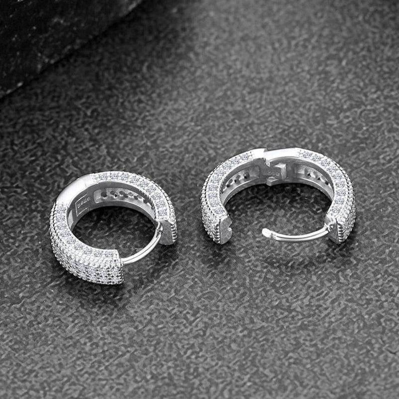 Chunky Diamond Hoop Huggie Earrings for in Sterling Silver