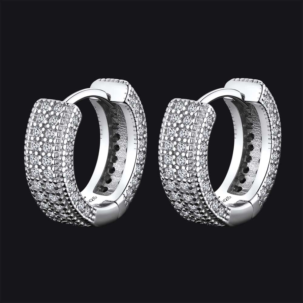 Chunky Diamond Hoop Huggie Earrings for in Sterling Silver
