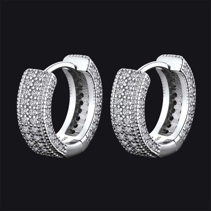 Chunky Diamond Hoop Huggie Earrings for in Sterling Silver